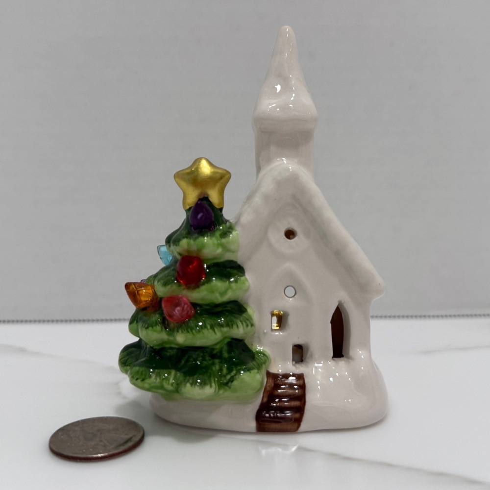 Vintage Holland Mold Mini Christmas Village Church Lighted Ceramic Tree Decor